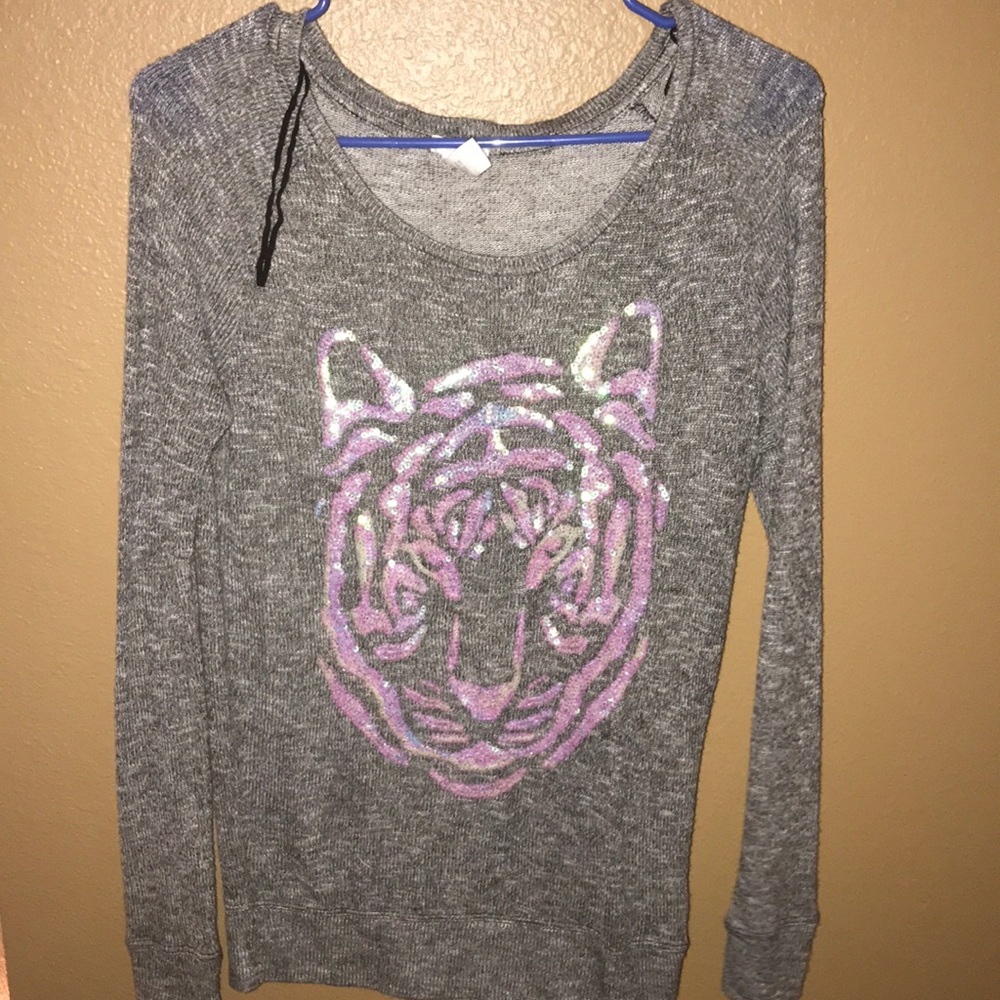 grey and pink tiger sweater